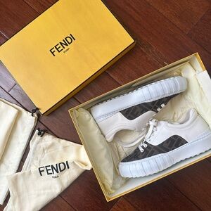 Fendi Force Leather Sneakers White and Brown